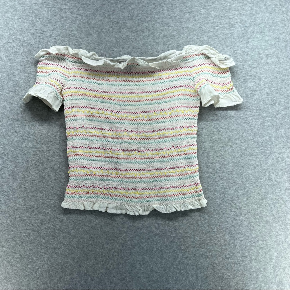 Style Envy Ruffled Off-Shoulder Top - Multicolor Stripes